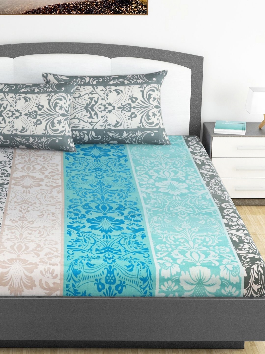 

Divine Casa Modern Grey Printed Pure Cotton 144 TC King Bedsheet Sets - 1.85 m x 2.25 m, Blue