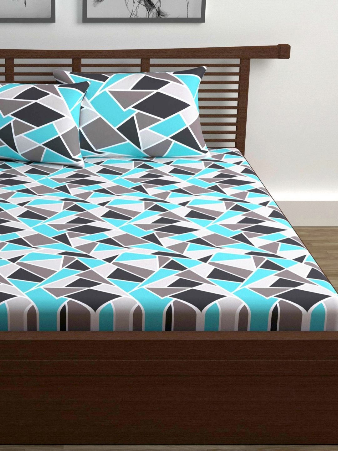 

Divine Casa Emeraled Blue Abstract Cotton 144 TC Queen Bedsheet Set 1.50 m X 2.00 m, Turquoise blue