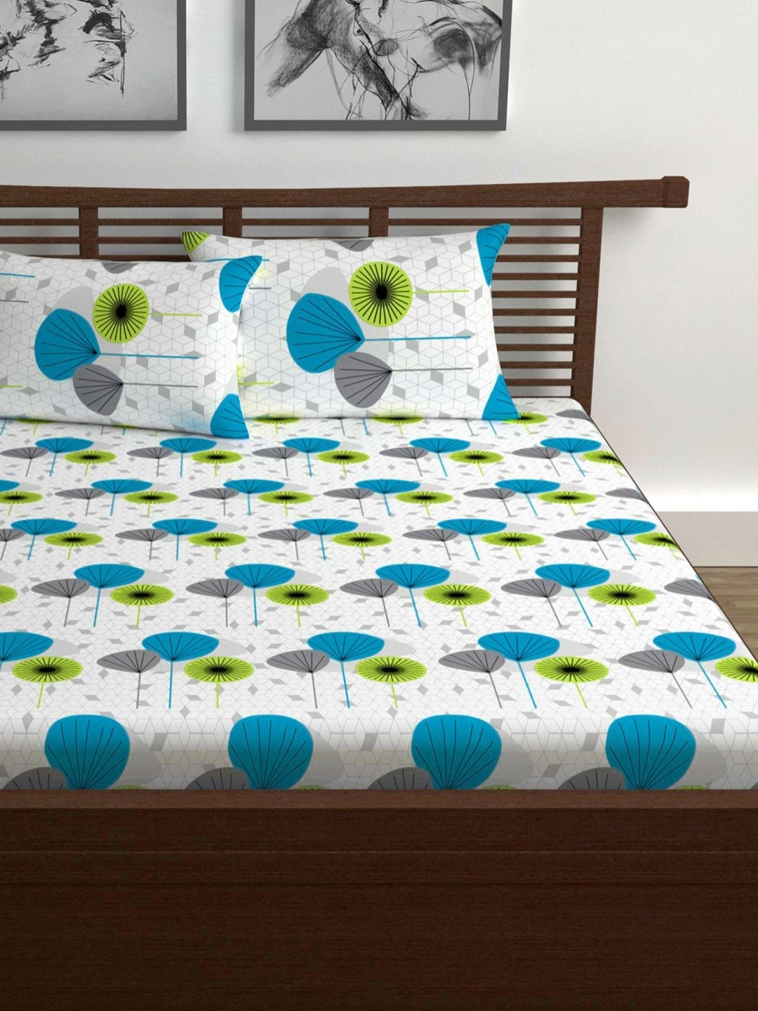 

Divine Casa Modern White Printed Pure Cotton 144 TC Queen Bedsheet Set-1.50 m x 2.25 m