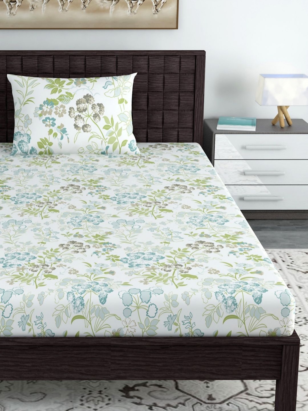 

Divine Casa Emeraled Green 144TC Cotton Fitted Single Bedsheet Set 90 cm x 1.98 m