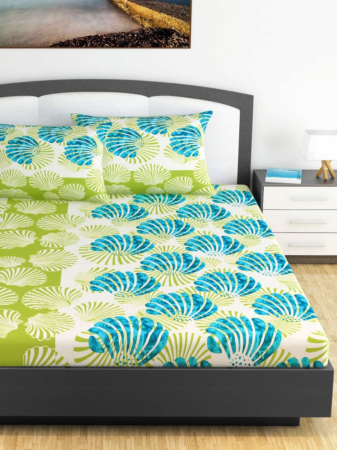 

Divine Casa Ethnic White Printed Pure Cotton 144 TC King Bedsheet Set 1.85 x 2.25 m