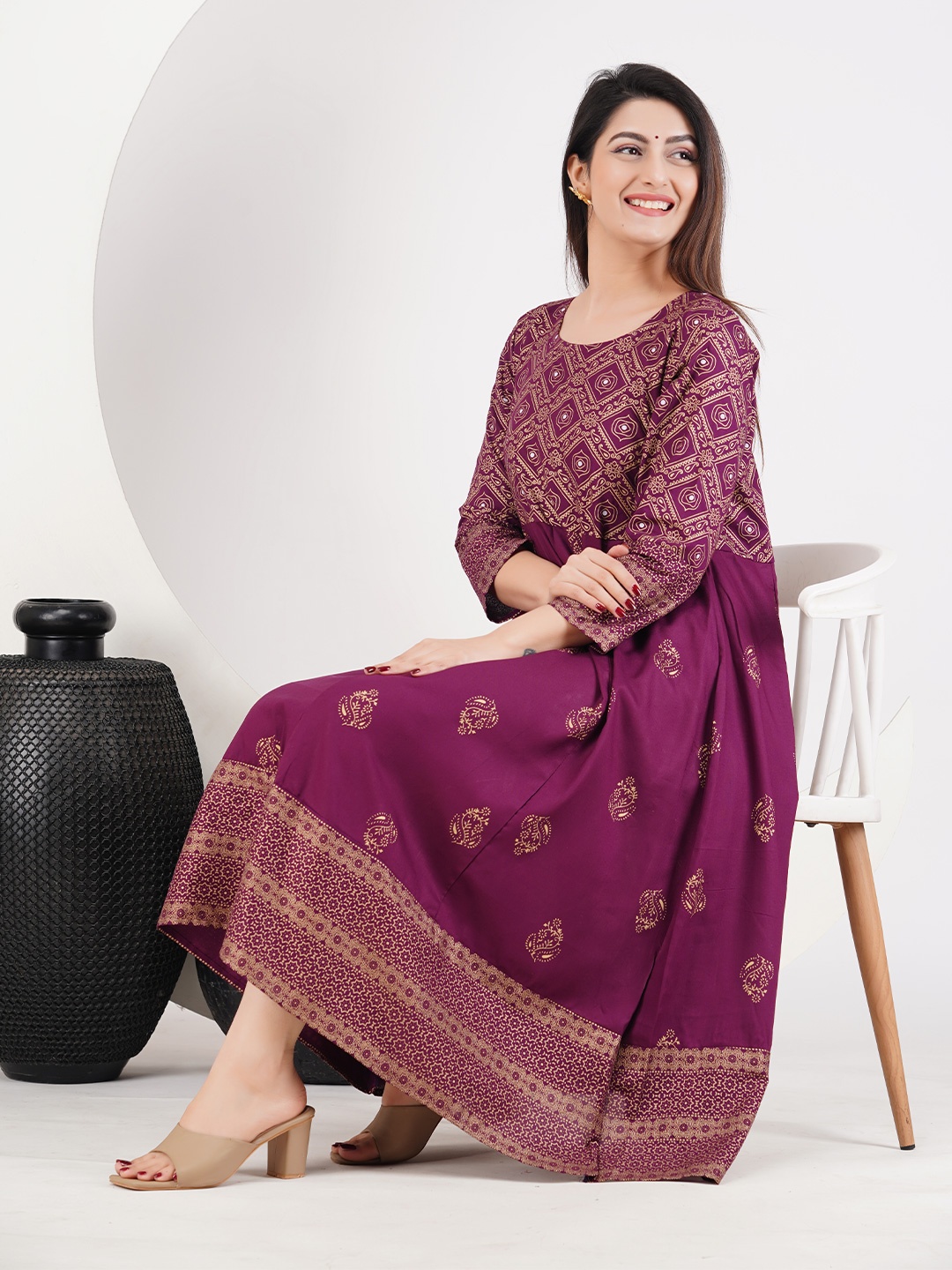 

Niona Printed A-Line Midi Ethnic Dress, Purple