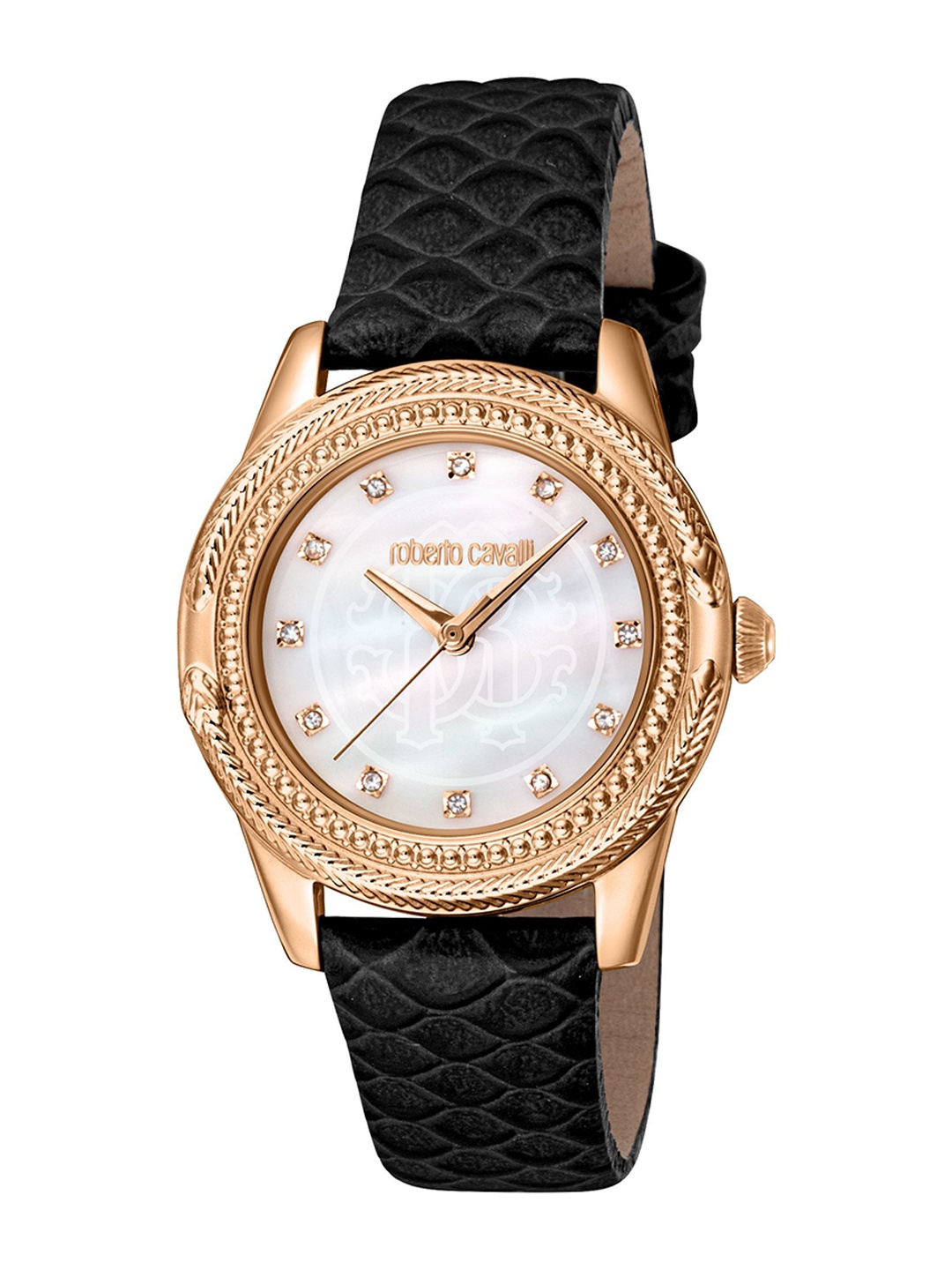 

Roberto Cavalli Women Embellished Dial & Leather Straps Analogue Automatic Watch RC5L063L0035, Black