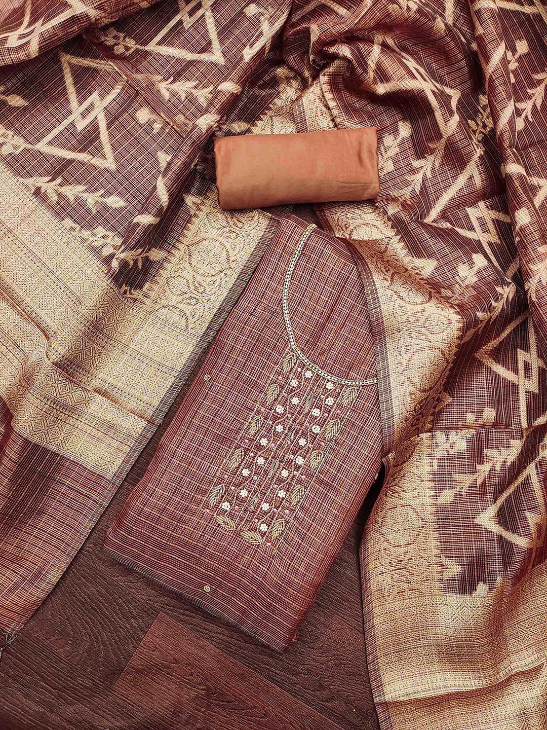 

KIMISHA Unstitched Dress Material, Brown
