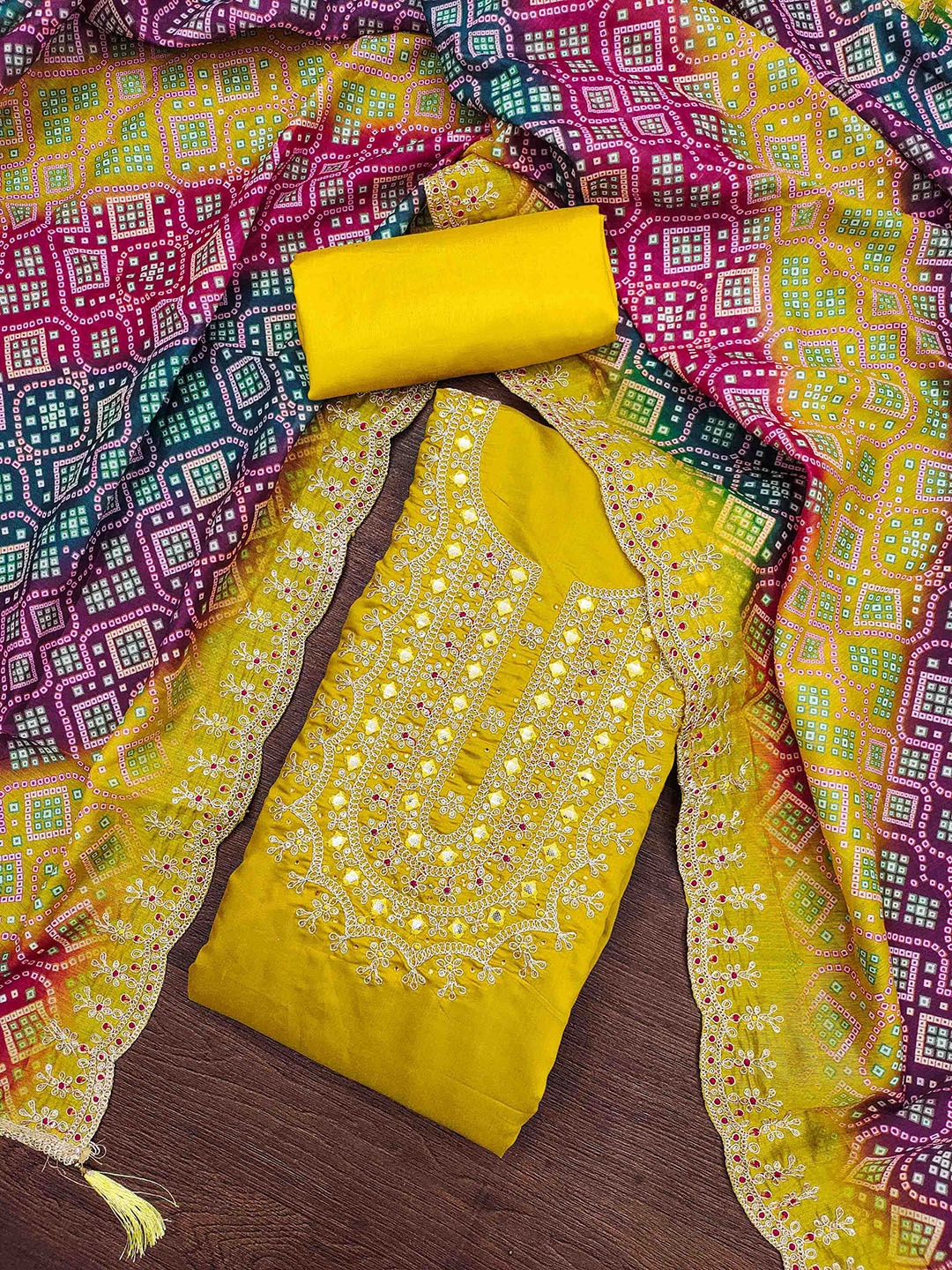 

KIMISHA Embroidered Unstitched Dress Material, Yellow