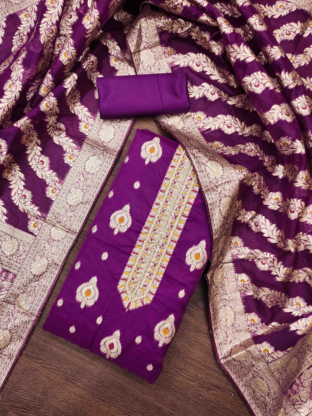 

KIMISHA Organza Unstitched Dress Material, Purple