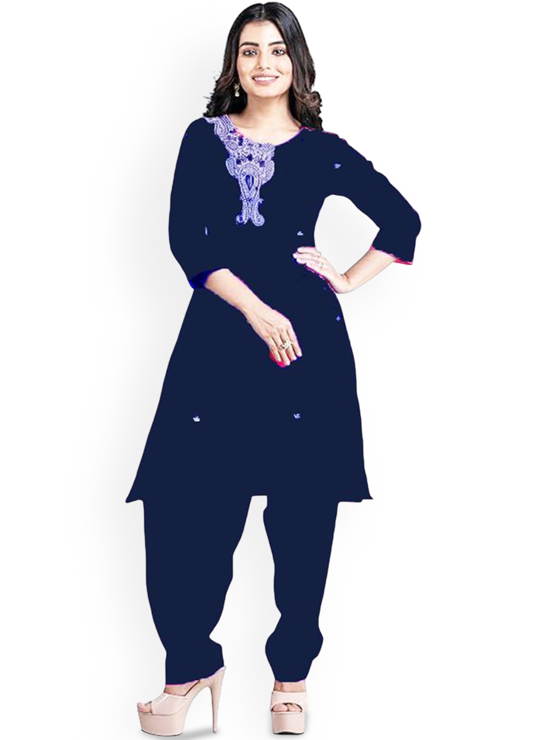 

Vrinde Embroidered Organza Woolen Unstitched Dress Material, Navy blue