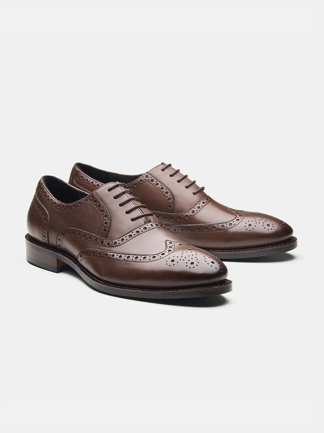 

KOZASKO Men Leather Goodyear Welted Wingtip Formal Brogues, Coffee brown