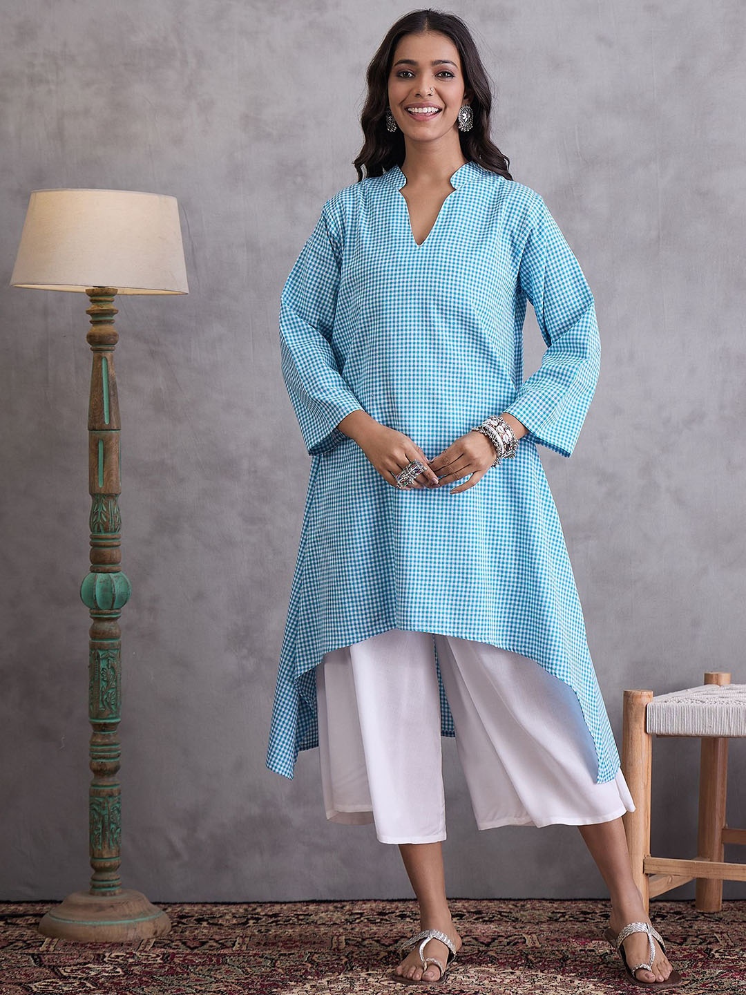 

InWeave Women Printed Regular Pure Cotton Kurta with Palazzos, Blue