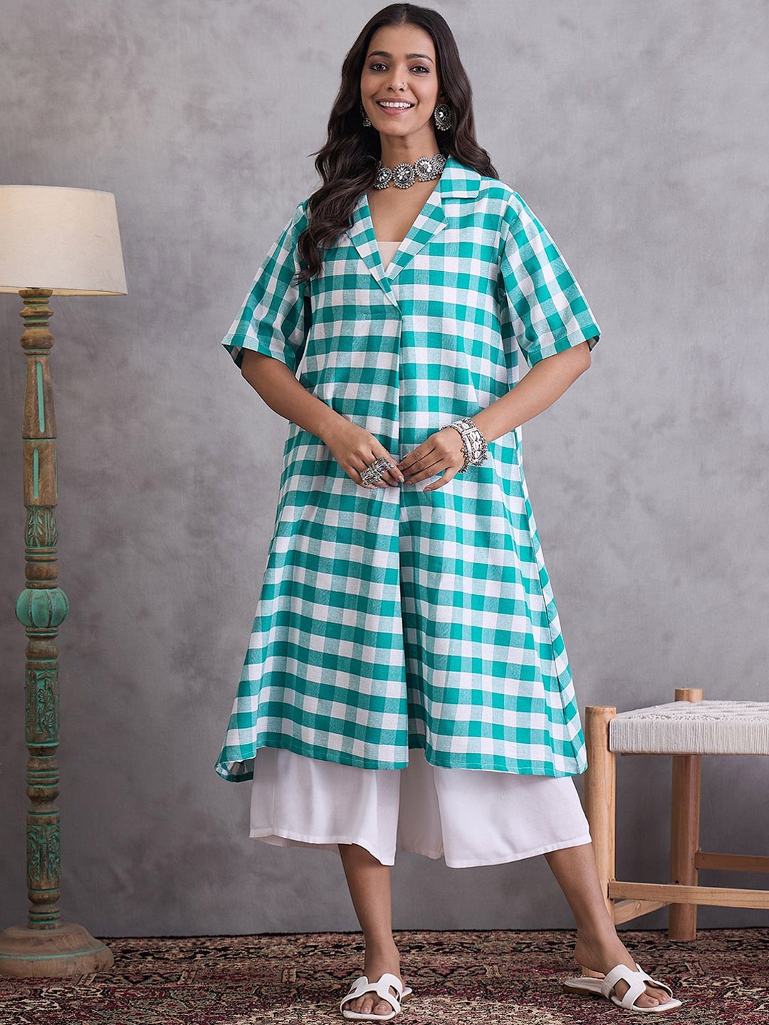 

InWeave Women Regular Pure Cotton Kurta with Palazzos, Blue