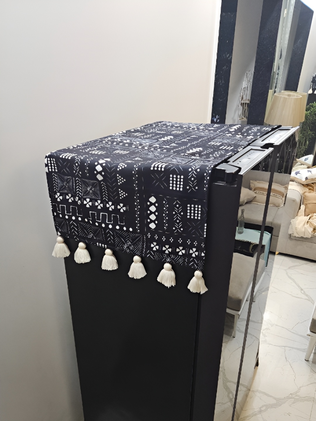 

THROWPILLOW Blue & White Printed Fridge Cover, Black