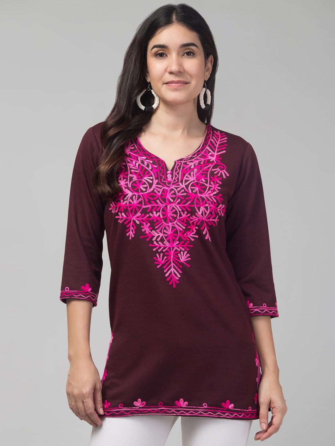 

FAMBEE Women Woollen Kurta, Coffee brown