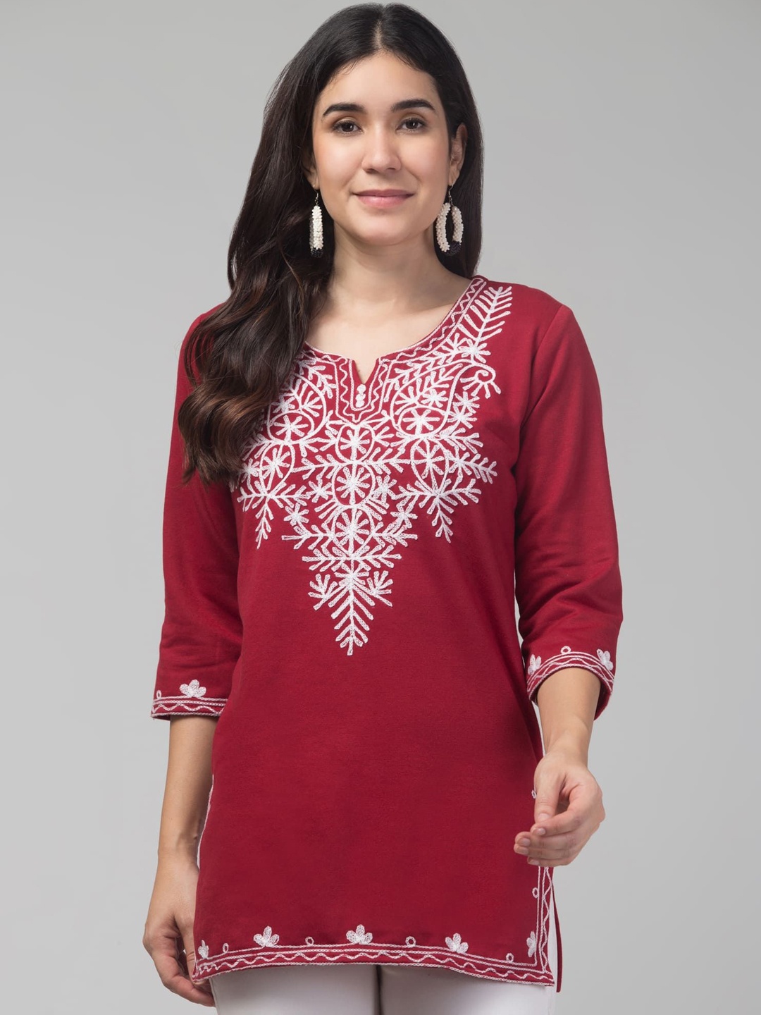 

FAMBEE Women Woollen Kurta, Maroon