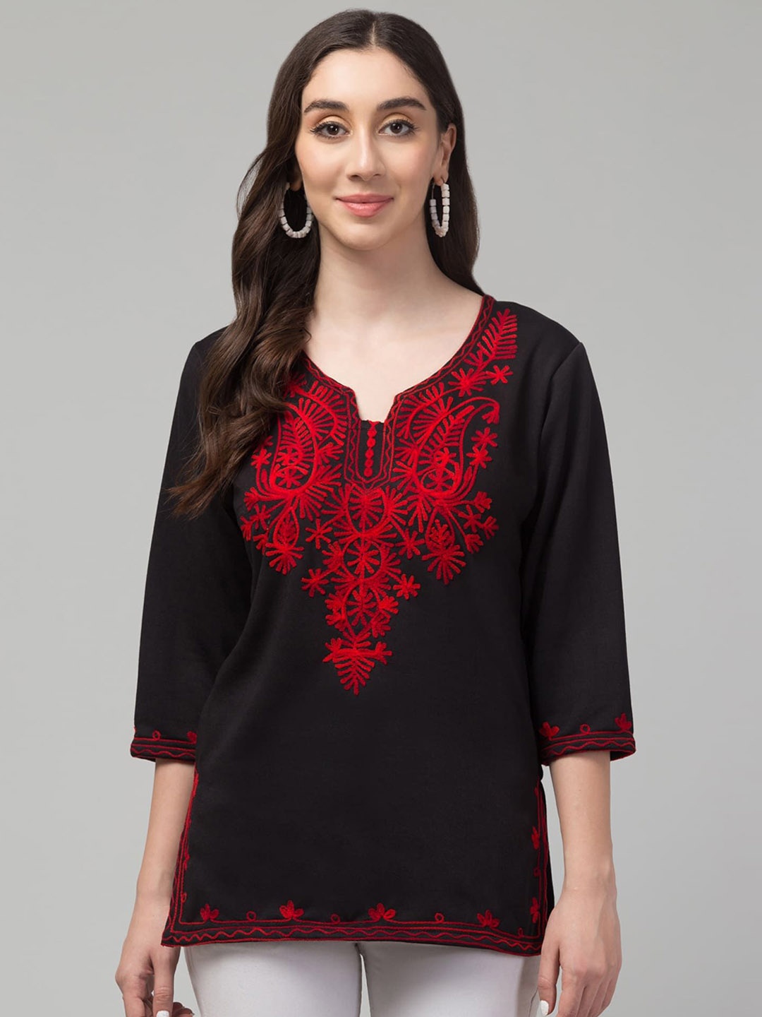 

FAMBEE Women Woollen Kurta, Black