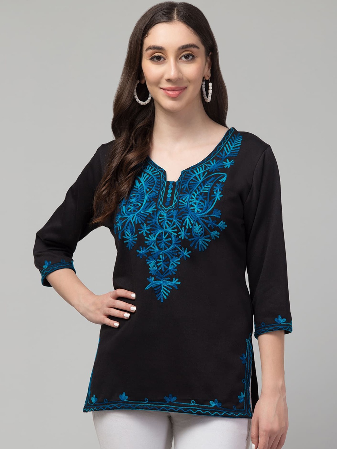 

FAMBEE Women Woollen Kurta, Black