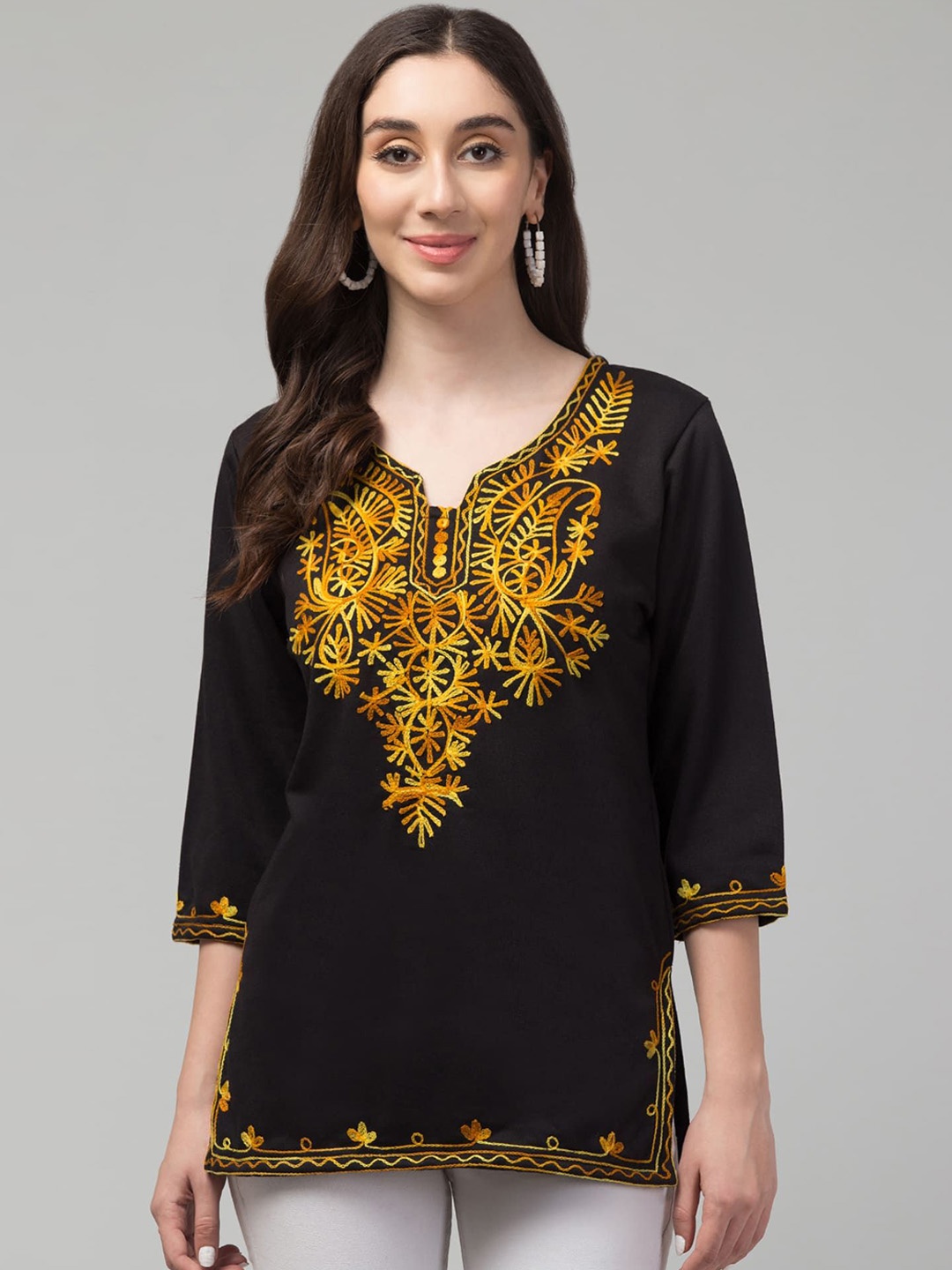 

FAMBEE Women Woollen Kurta, Black