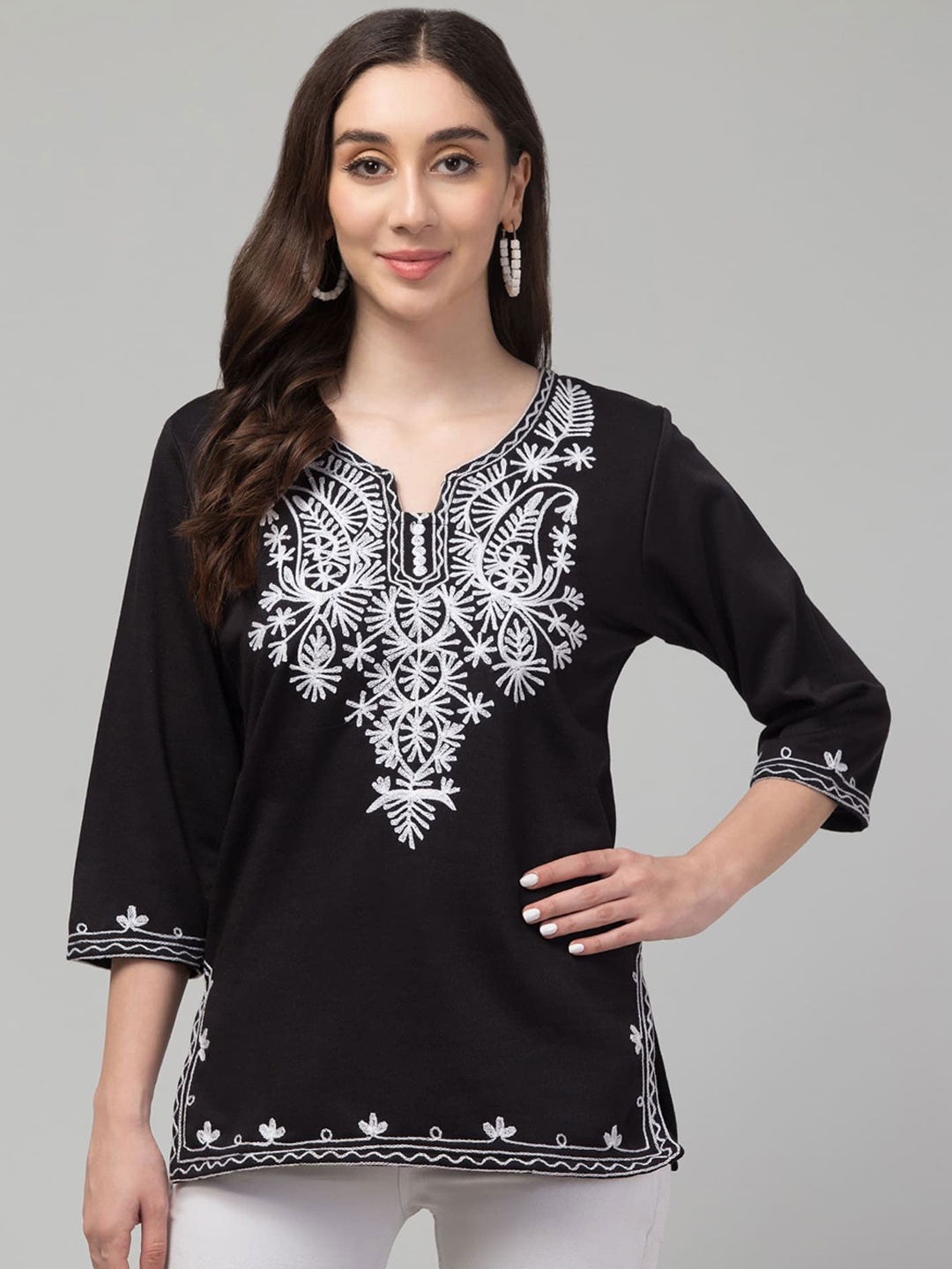 

FAMBEE Women Woollen Kurta, Black