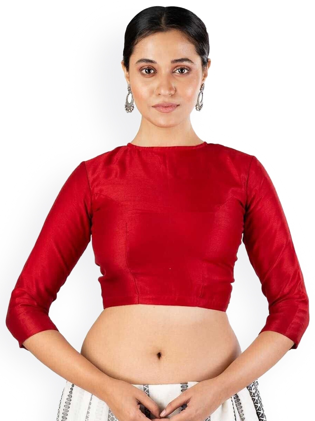 

JalpaiBon Round Neck Saree Blouse, Red