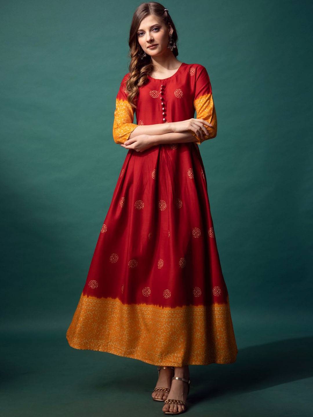 

ARADHNA Paisley Printed Anarkali Kurta, Maroon