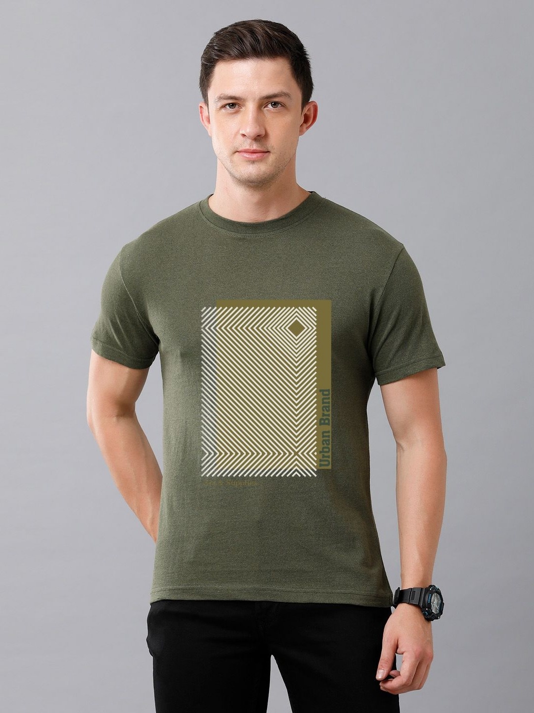 

Moda Rapido Men Graphic Printed Round Neck Casual T-shirt, Olive