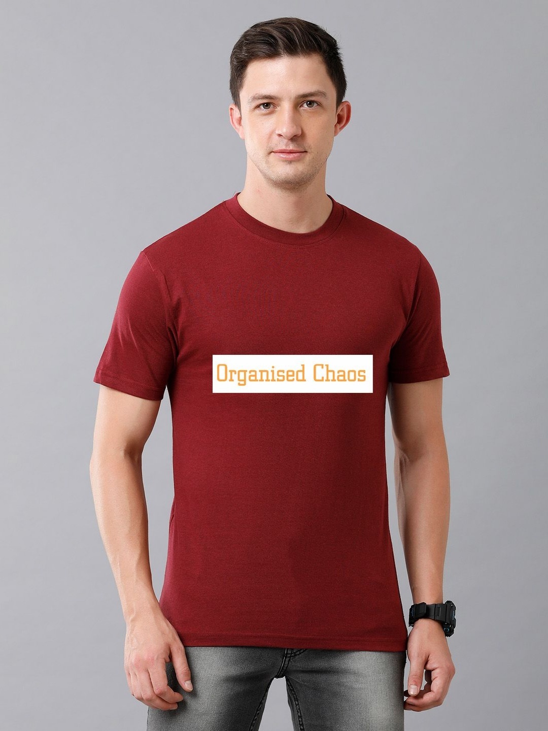 

Moda Rapido Men Typography Printed Round Neck Slim Fit Casual T-shirt, Maroon