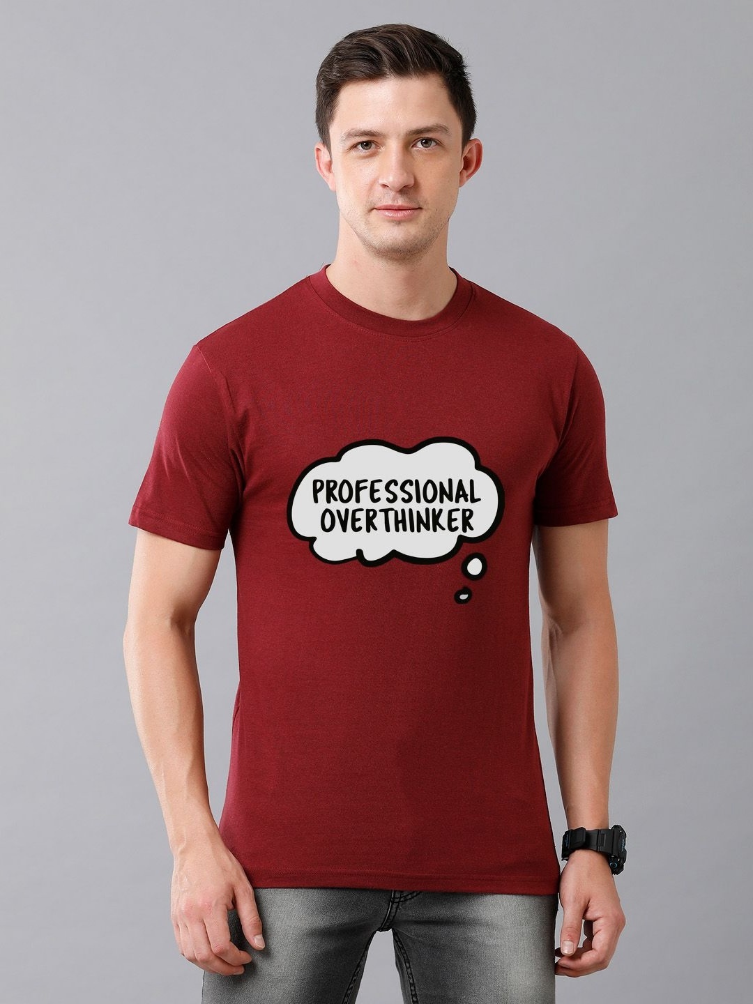 

Moda Rapido Men Graphic Printed Round Neck Slim Fit Casual T-shirt, Maroon