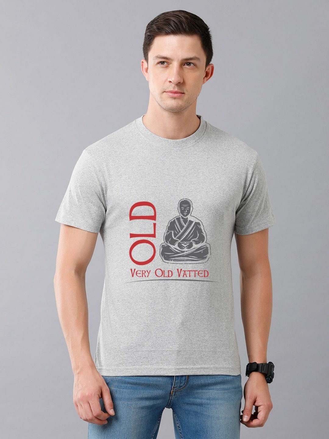 

Moda Rapido Men Graphic Printed Round Neck Slim Fit Casual T-shirt, Grey melange