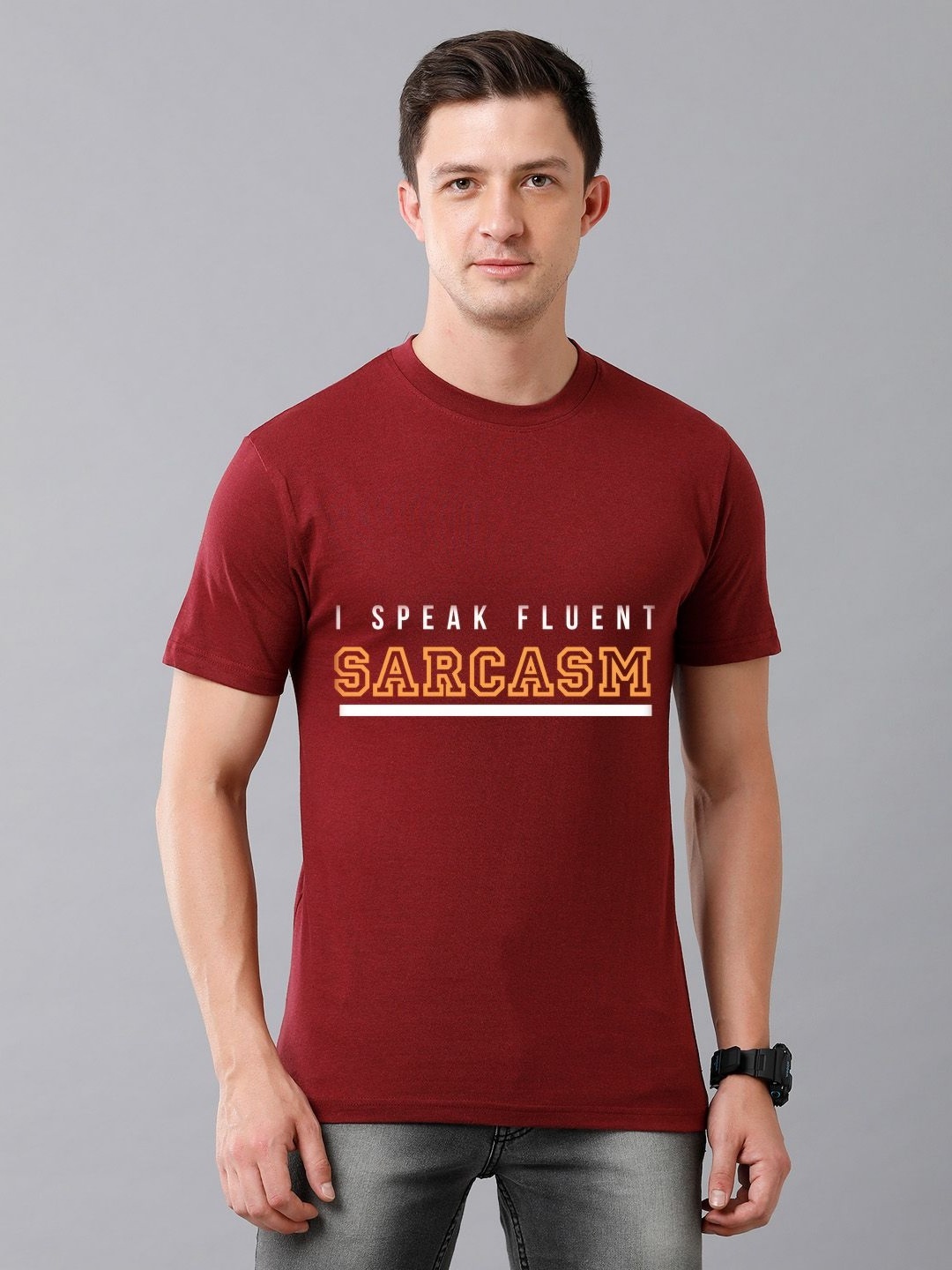 

Moda Rapido Men Typography Printed Round Neck Slim Fit Casual T-shirt, Maroon