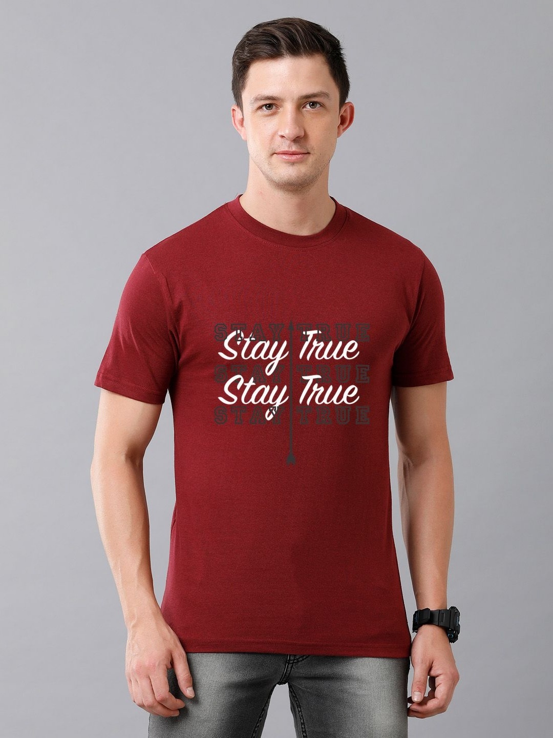

Moda Rapido Men Graphic Printed Round Neck Slim Fit Casual T-shirt, Maroon