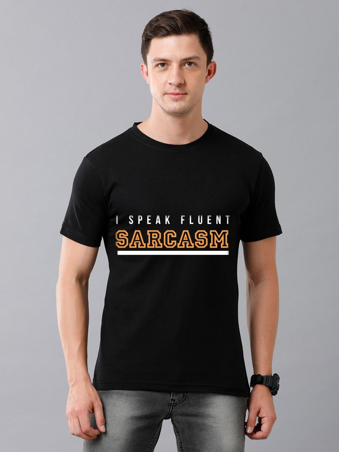 

Moda Rapido Men Typography Printed Round Neck Slim Fit Casual T-shirt, Black