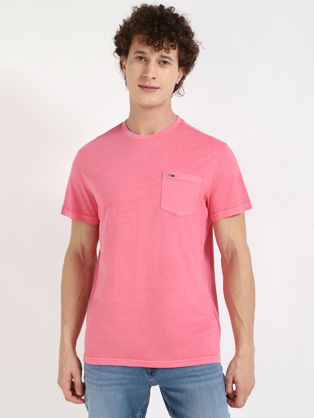 

Tommy Hilfiger Men Solid Round Neck Cotton T-shirt, Pink