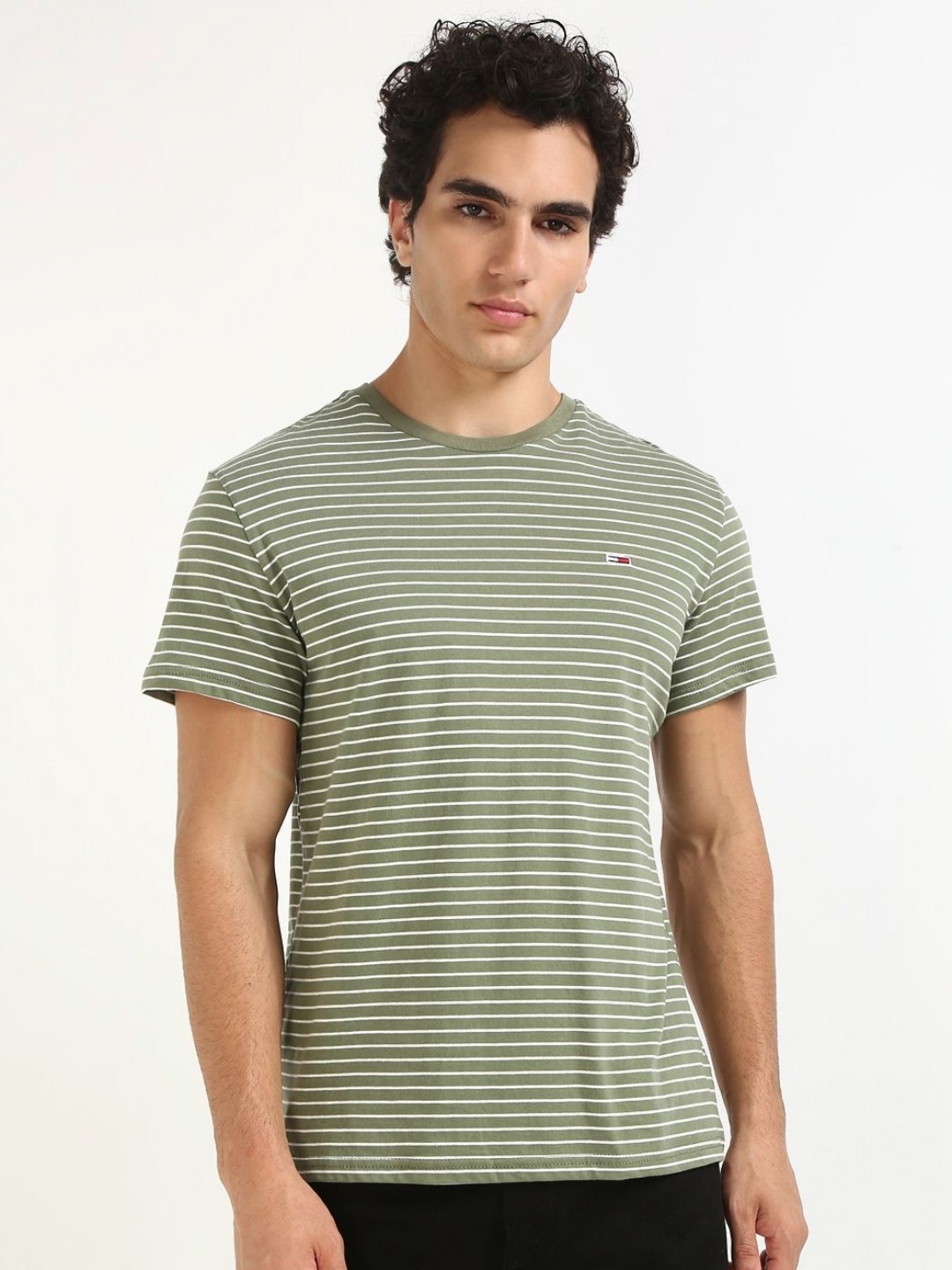 

Tommy Hilfiger Men Striped Round Neck Cotton T-shirt, Green