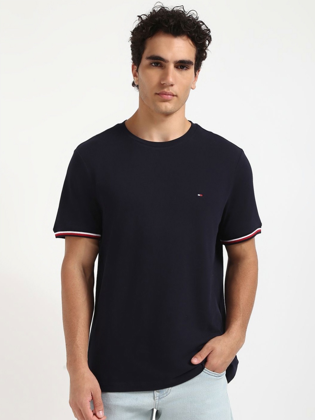 

Tommy Hilfiger Men Solid Round Neck Cotton T-shirt, Navy blue