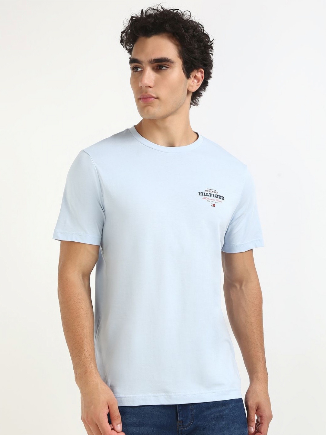 

Tommy Hilfiger Men Typography Printed Round Neck Cotton T-shirt, Blue