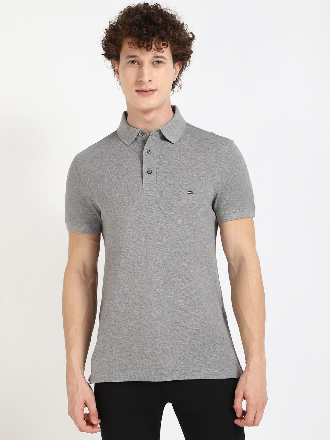 

Tommy Hilfiger Men Solid Polo Collar Cotton T-shirt, Grey
