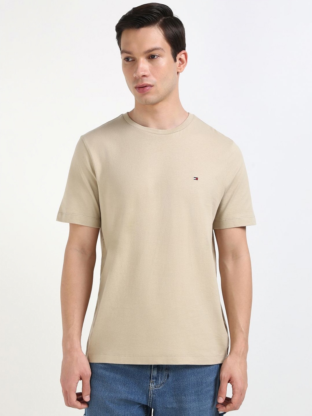 

Tommy Hilfiger Men Solid Round Neck Cotton T-shirt, Beige