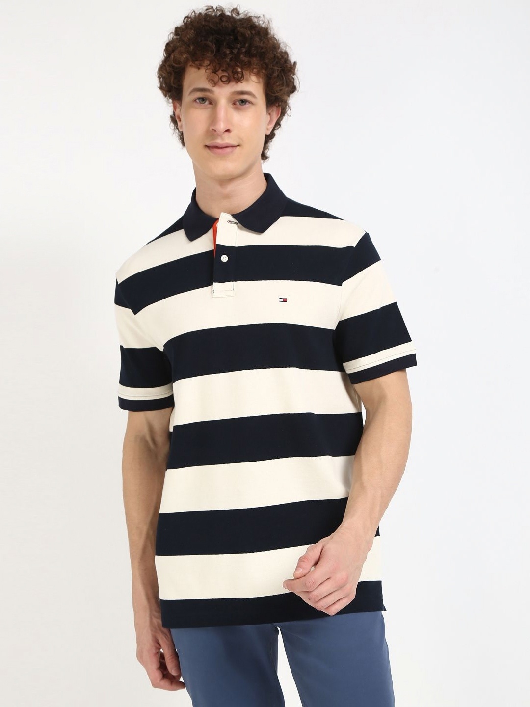 

Tommy Hilfiger Men BLOCKING Striped Polo Collar Cotton T-shirt, Black