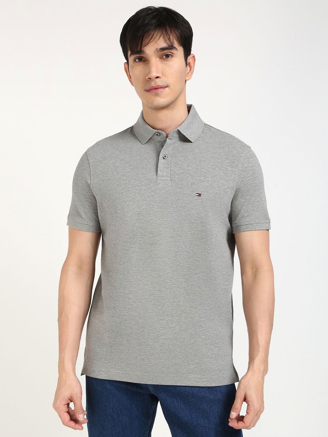 

Tommy Hilfiger Men Solid Polo Collar Cotton T-shirt, Grey