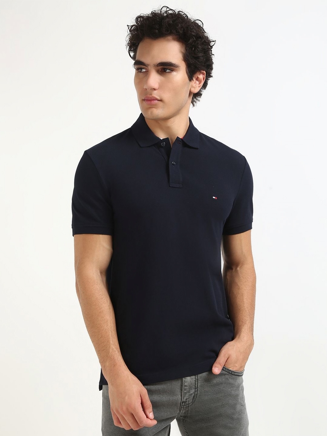 

Tommy Hilfiger Men Solid Polo Collar Cotton T-shirt, Navy blue