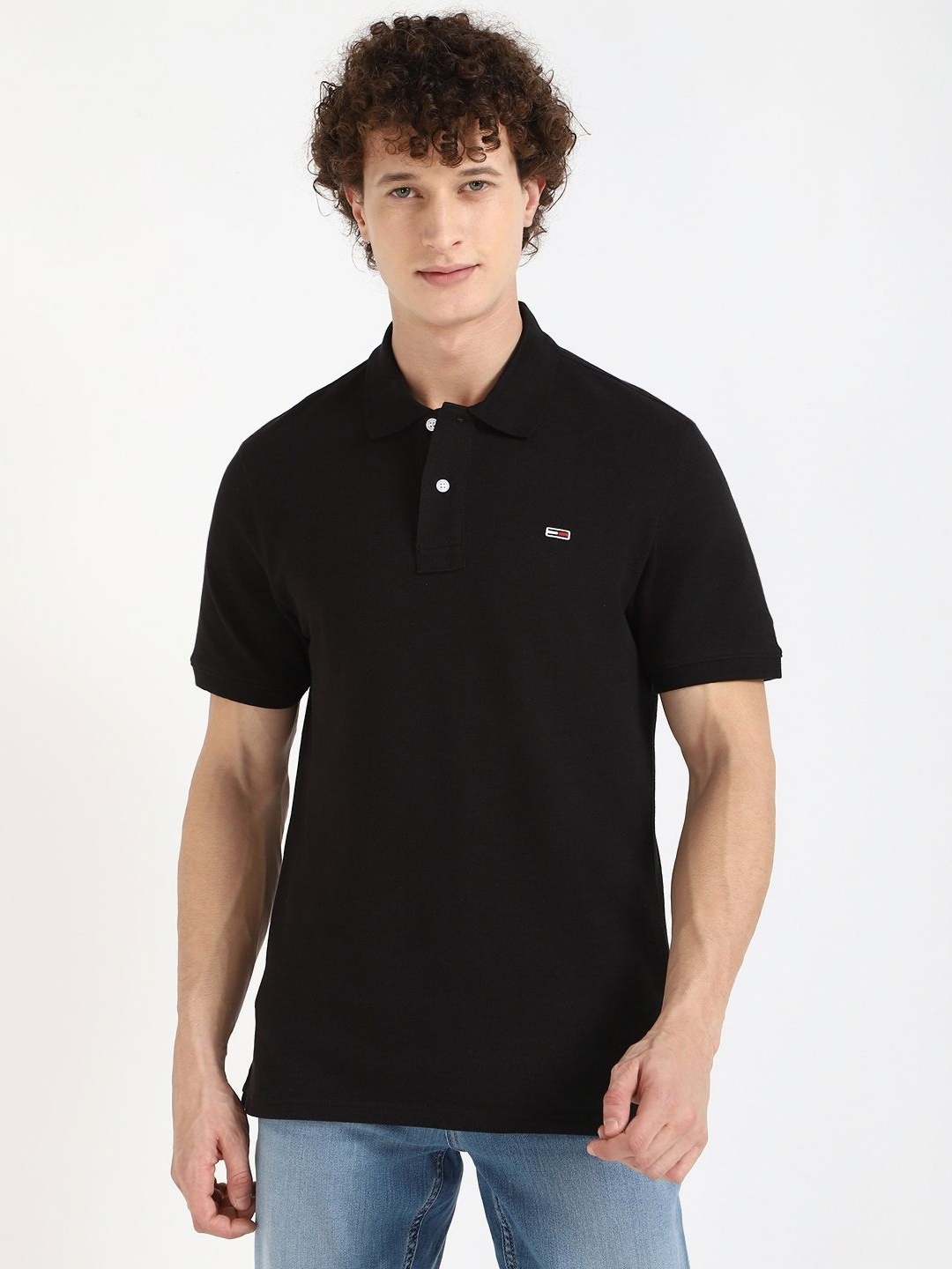 

Tommy Hilfiger Men Solid Polo Collar Cotton T-shirt, Black