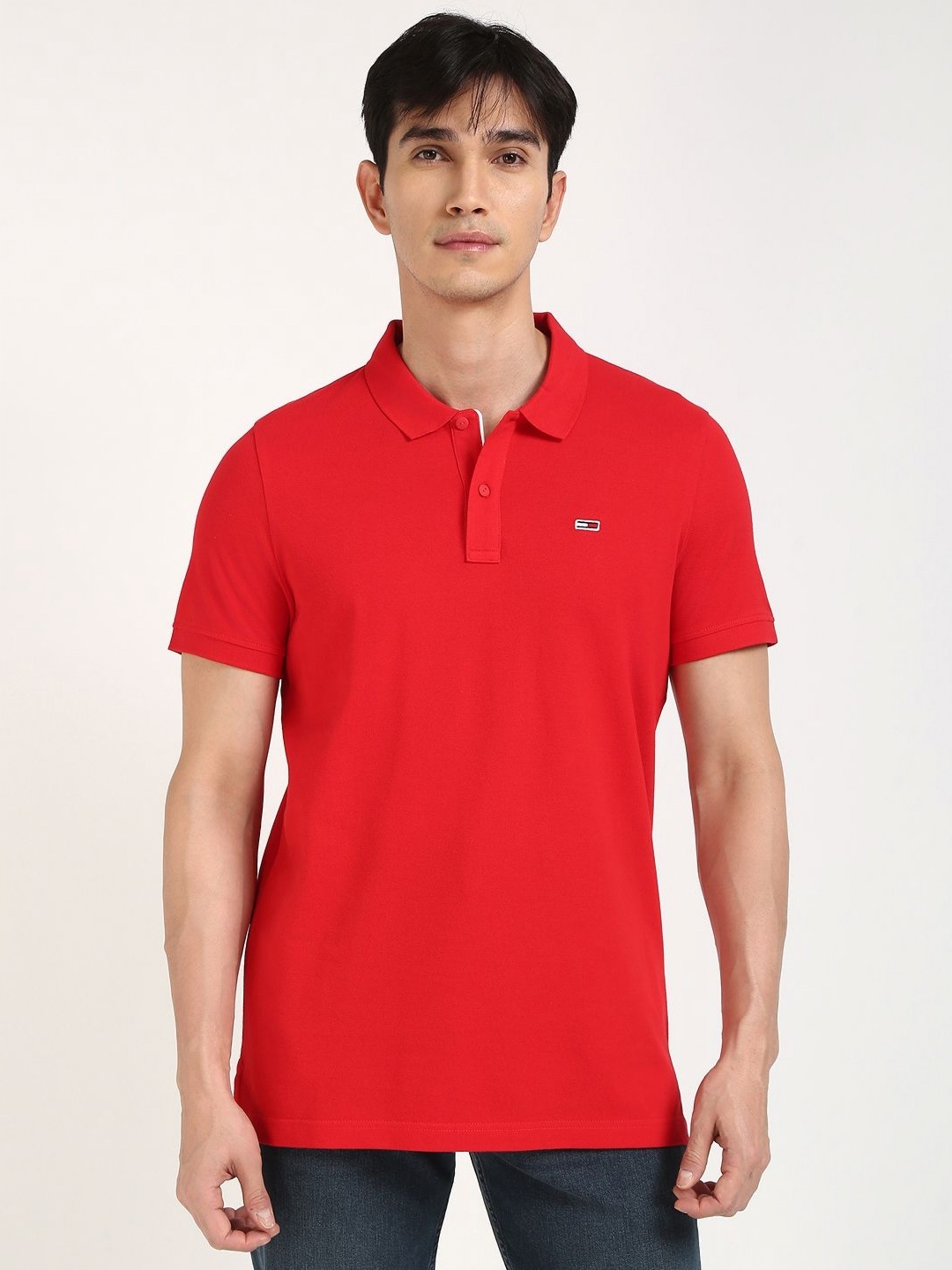 

Tommy Hilfiger Men Solid Polo Collar Cotton T-shirt, Red
