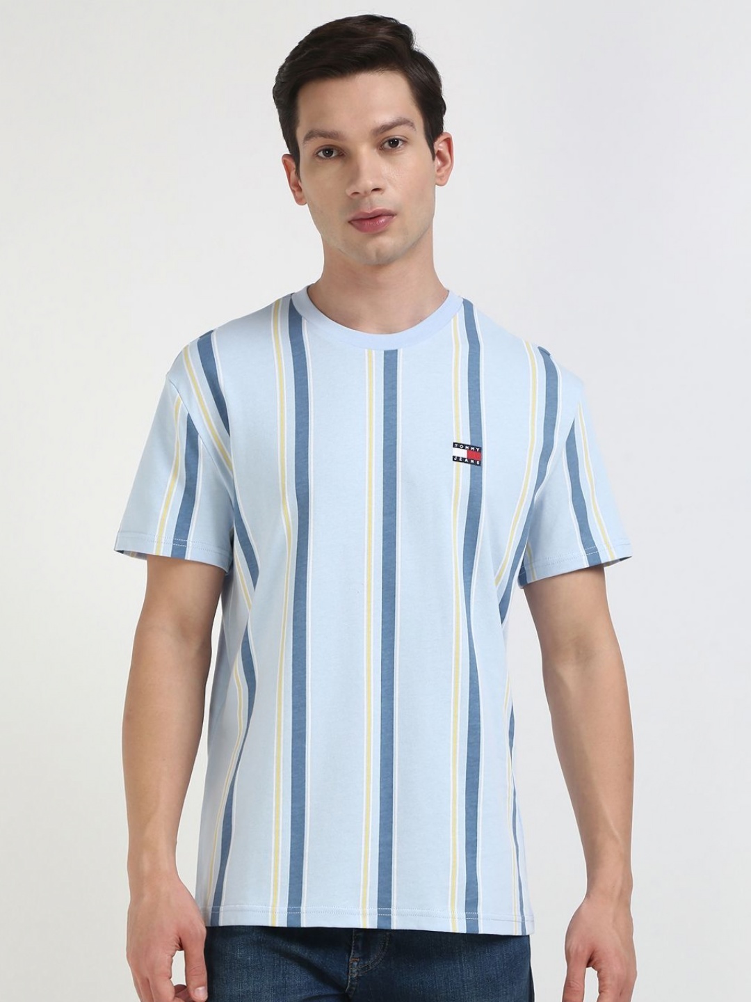 

Tommy Hilfiger Men Striped Round Neck Cotton T-shirt, Blue