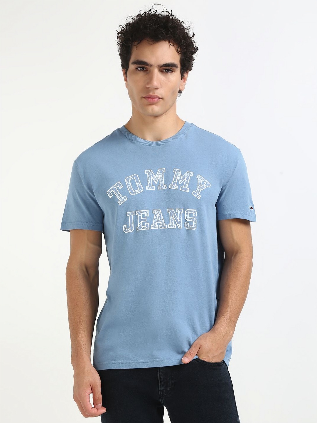 

Tommy Hilfiger Men Typography Printed Round Neck Cotton T-shirt, Blue