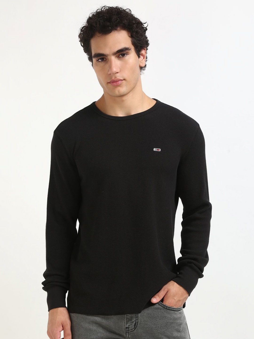 

Tommy Hilfiger Men Self Design Round Neck Cotton T-shirt, Black
