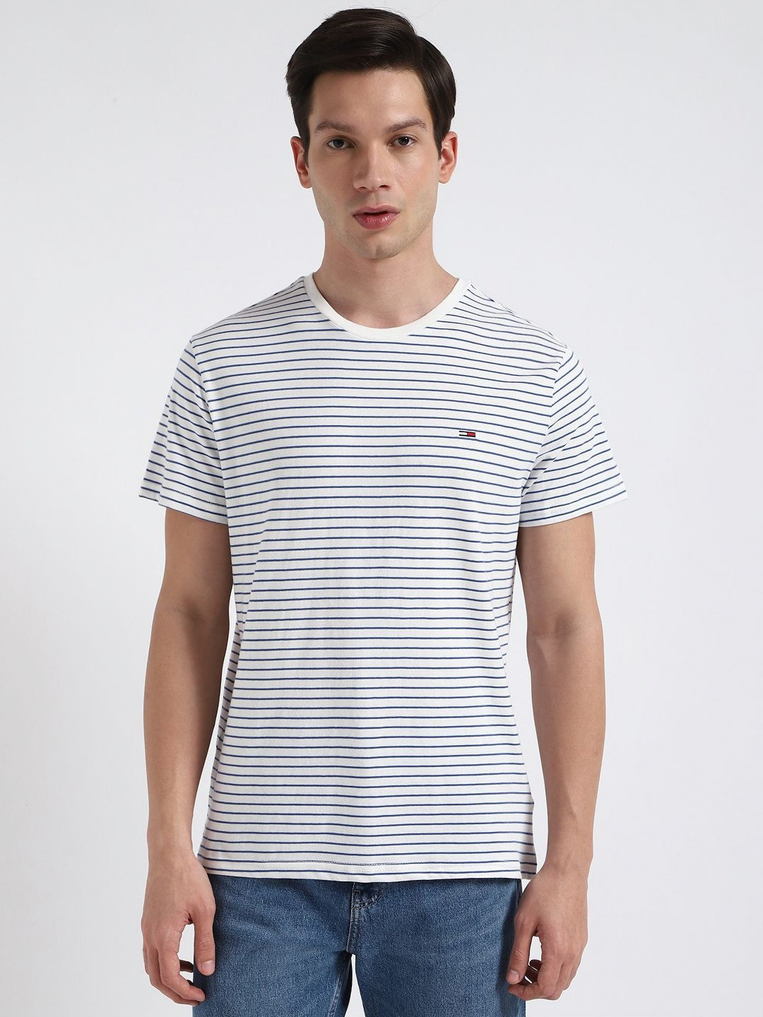 

Tommy Hilfiger Men Striped Round Neck Cotton T-shirt, White