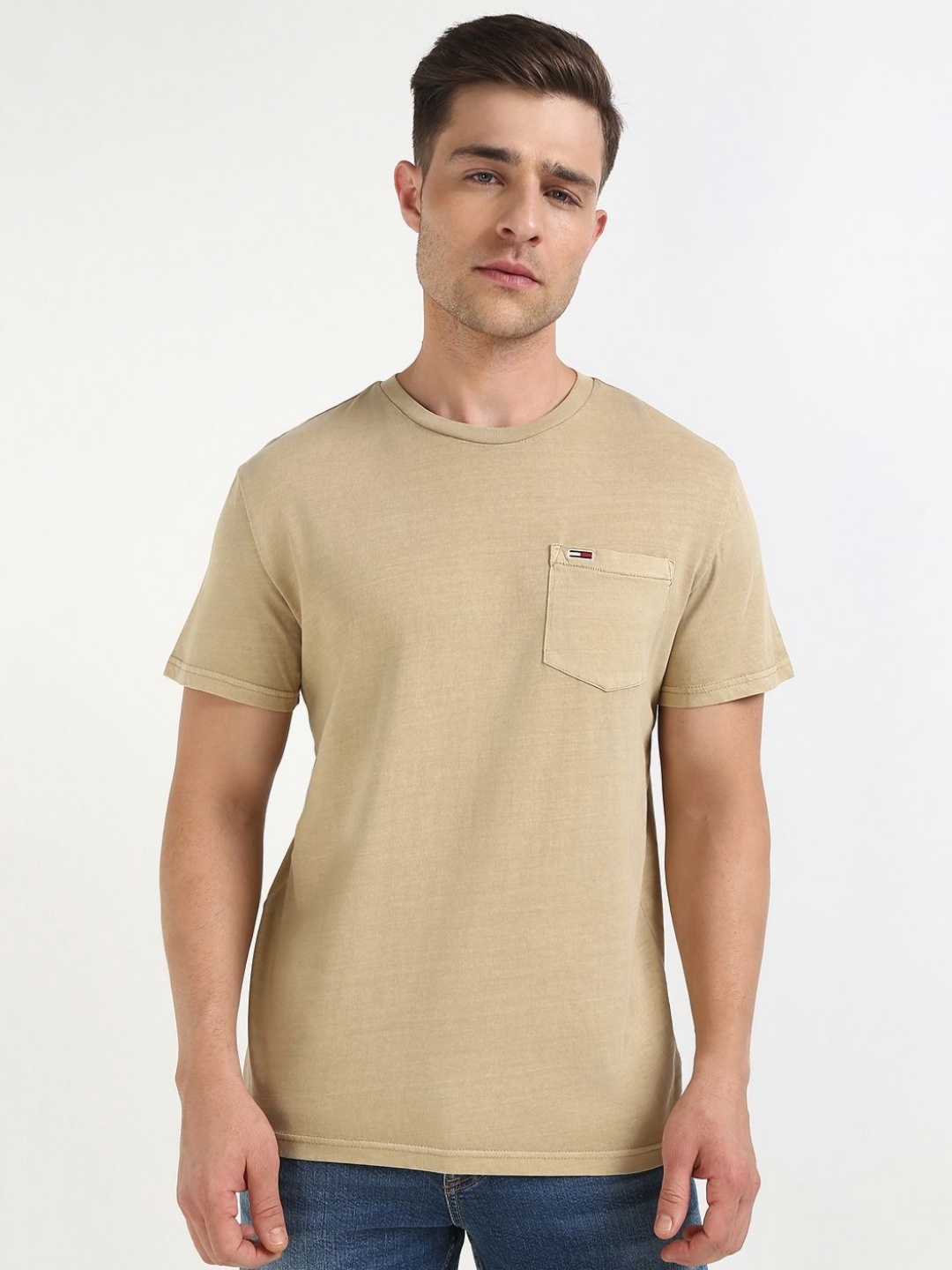 

Tommy Hilfiger Men Solid Round Neck Cotton T-shirt, Beige