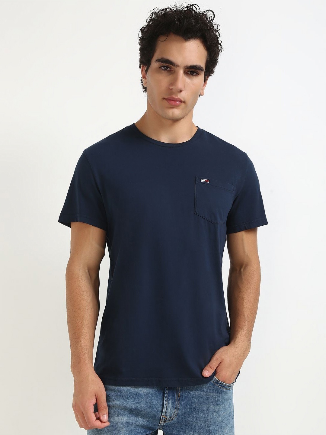 

Tommy Hilfiger Men Solid Round Neck Cotton T-shirt, Navy blue