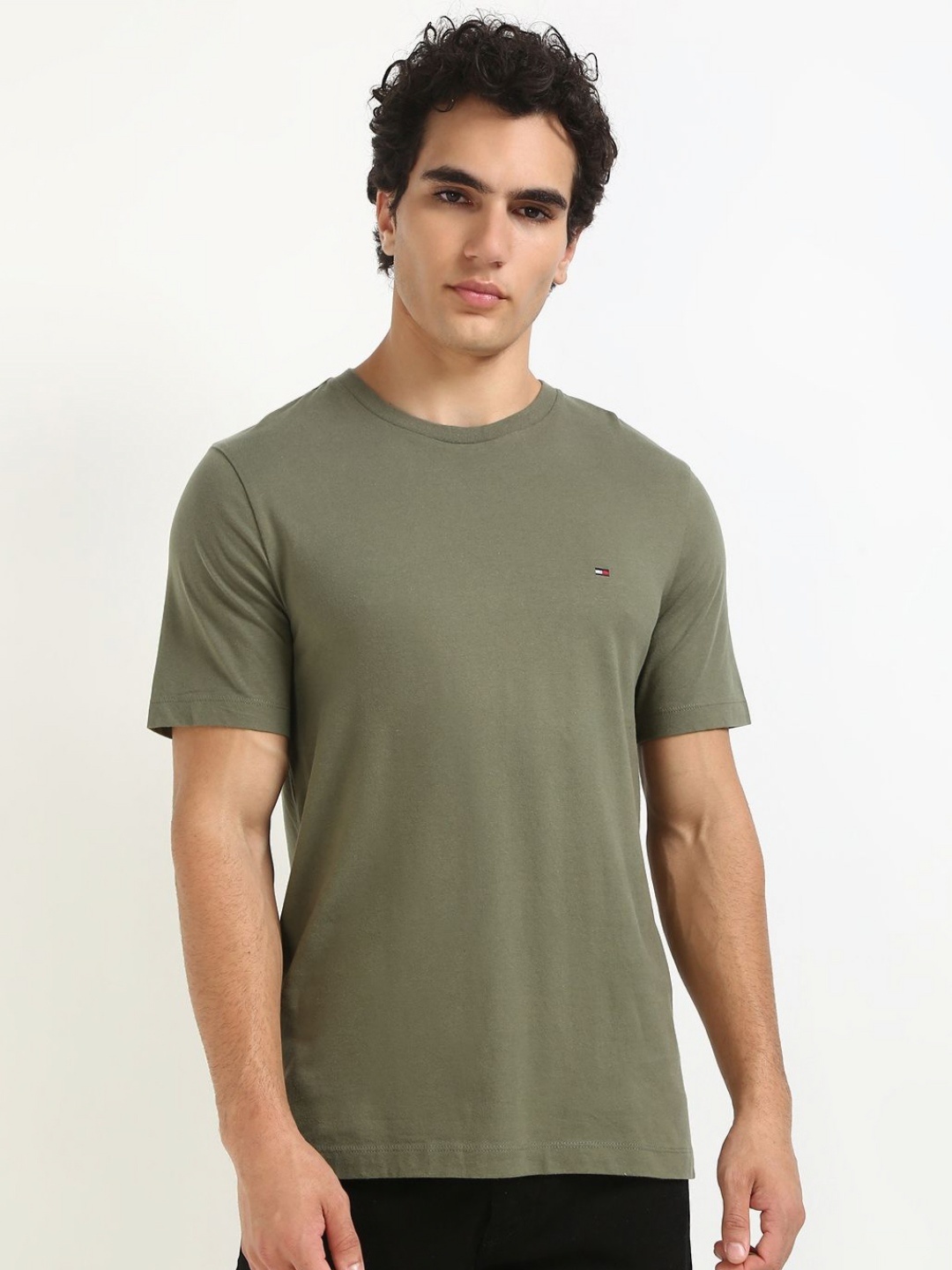 

Tommy Hilfiger Men Solid Round Neck Cotton T-shirt, Green