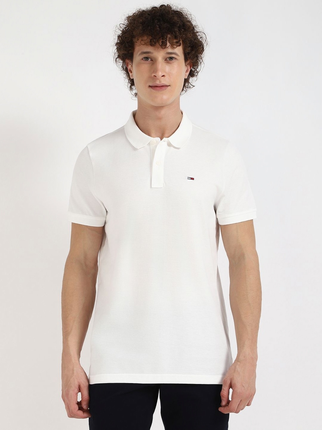 

Tommy Hilfiger Men Solid Polo Collar Cotton T-shirt, White