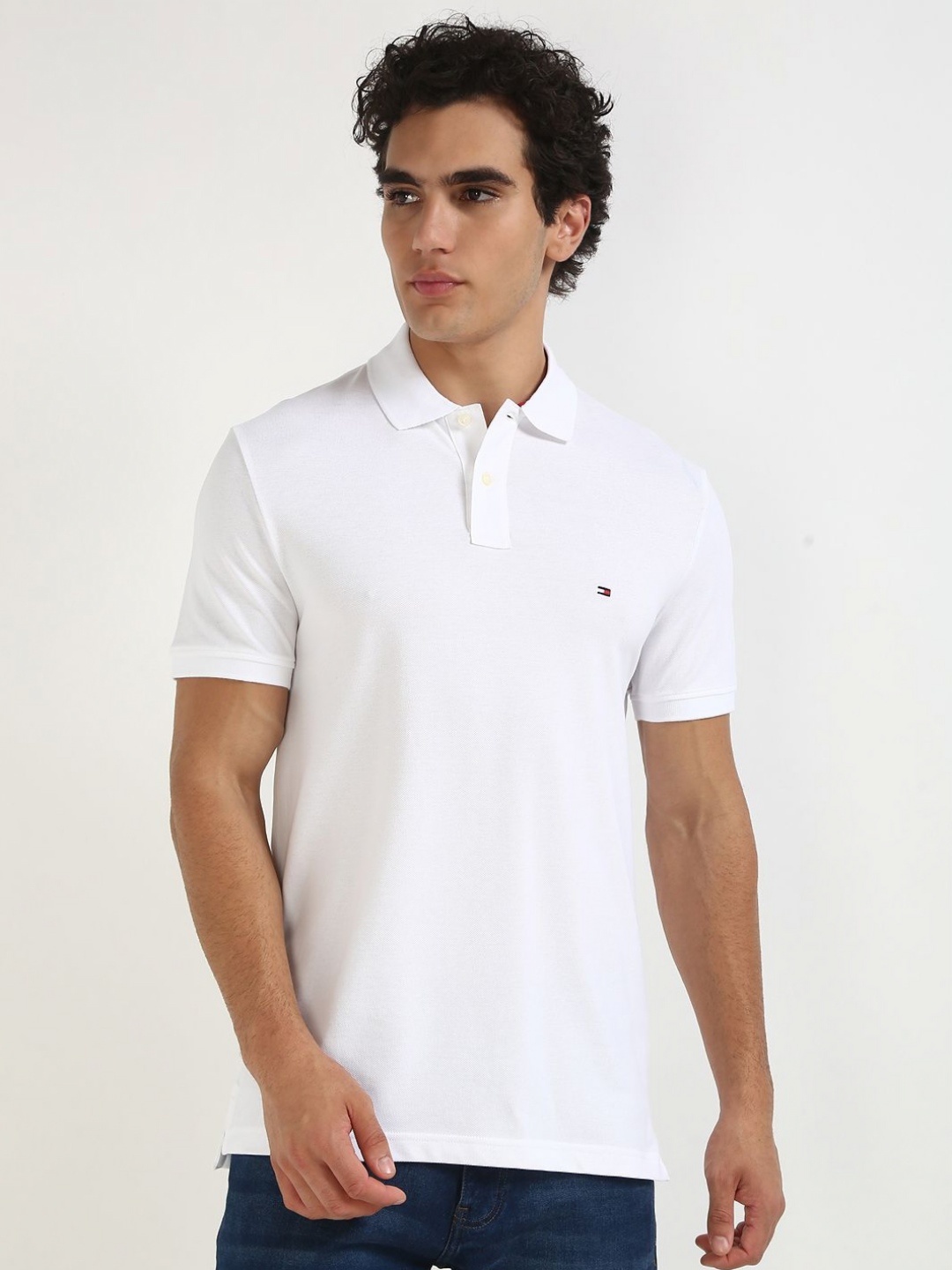 

Tommy Hilfiger Men Solid Polo Collar Cotton T-shirt, White
